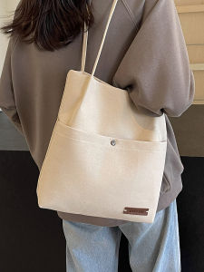 Casual Canvas Bucket Bag Womens Large Capacity Shoulder Bag Summer Handheld Bag Fashionable Leisure Tote Bag for Young Women