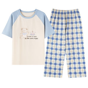 Bộ đồ ngủ MiiOW nữ làm bằng vải cotton dài tay có đệm ngực mặc được ở nhà đơn giản