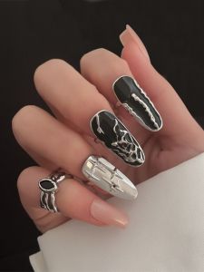 Womens Nail Ring Set Fashionable Korean Style Light Luxury Design New  out Alloy Embedded Artificial Gem Ring