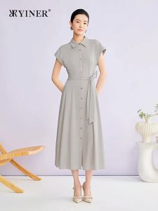 Elegant Business Sleeveless Dress with Collar and Belt