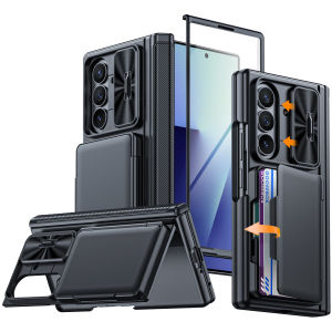 for Galaxy Z Fold 7 Casewith Hinge ProtectionBuilt-in Hidden KickstandScreen ProtectorShockproof Phone Case-Blue