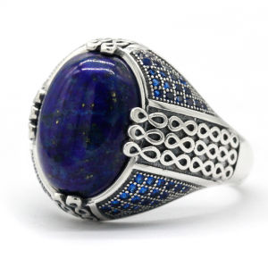 Lapis Lazuli Stone for Men 925 Sterling Silver Blue Stone Vintage Stripe Ring Turkish Thai Silver Jewelry for Male Women Gift lapis lazuli ring