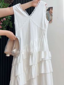YUFUQING | Elegant French Style Sleeveless Long Dress Womens Summer New Gentle Hemline Waist Cinched White Colorful Commute Simple High Waist Polyester Fiber