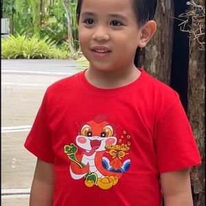 CNY 2025 Kids 100% Cotton T-shirt Boy/Girl (3-14 Year) Snake Year Short Sleeve Round Neck Red T-shirt CNYKR3