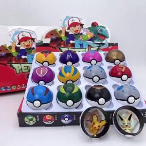 Bandai | 12Pcs Pokemon Figure Pokeball Toys Pikachu Charmander Anime Figure Kawaii Doll Collect Accessories Kids Birthday Gifts Ornament