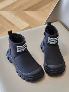Childrens Snow Boots Girl Genuine Leather Cotton Boots Cotton Thickened 2024 Autumn and Winter New Arrival Boys Waterproof Short Boots Trendy