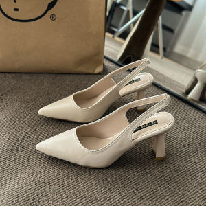 2024 Spring and Summer New Arrival French Pointed High Heels Womens Stiletto Toe Box Sandals Back Empty Flats Flats Elegant