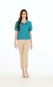Krizia Textured Cotton Knit Button Blouse Polo With Collar