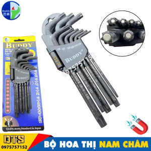 Bộ hoa thị ngắn có lỗ nam châm đa năng Nhật Bản Buddy BA0097 bộ lục giác bông mai thép cứng S2 cao cấp xử lý đen bề mặt vặn bulong ốc vít