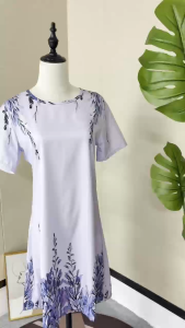Womens Short-Sleeved Fashionable Printed Dress Casual Loose Round Neck A-Line Dress L2341