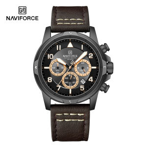Naviforce | NAVIFORCE Men Quartz Calendar Watches Chronograph Waterproof Genuine Leather Strap Male Luminous Clock Casual Fashion Daily Wear