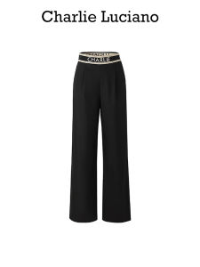 Charlie Luciano Womens Loose Casual Pants Autumn Winter New Style Belted Wide Leg Trousers Letter Logo Trendy Brand
