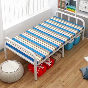 Metal Folding Bed 75/100/120CM Japan Portable Folding Bed Blue Stripes Single Lunch Break Bed Office Adult Nap Bed