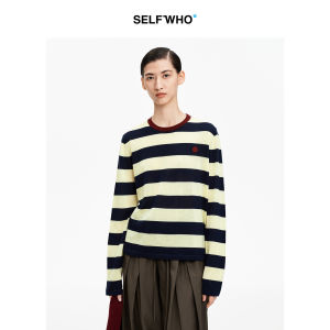 Wool Stripe Long Sleeve Round Neck T-shirt