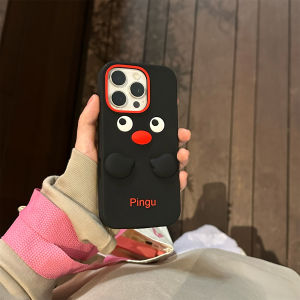 Lilei Wish House Pingu Penguin iPhone 16 pro Max Case Soft Silicone Apple 15 pro Cover 14 Cute Cartoon 13 Niche Korean INS Style Womens Original Black