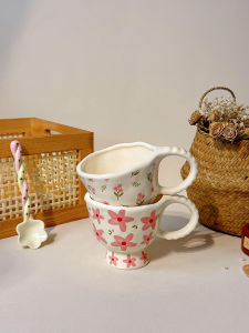 Handmade Ceramic Floral Mugs Vintage French Style Small Gift for Women Birthday Present Cute Flower Design Porcelain Cup