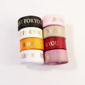 10yards/roll 25mm Polyester Ribbon “Just For You” Printed Wrapping Ribbons For DIY Wedding Party Gift Packaging Decoration
