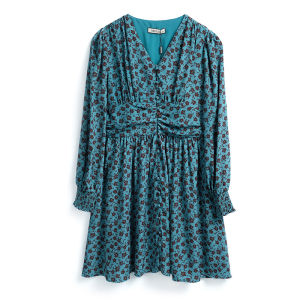 Romantic V-Neck Puff Sleeve High-Waist Floral Dress