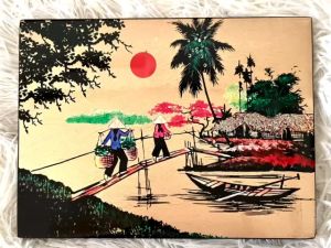 Tranh sơn mài - ĐỒNG QUÊ - Nền dát vàng/ bạc size 15x20 cm hàng xuất khẩu nhiều mẫu