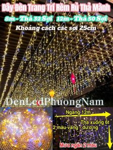 Bộ Đèn Rèm 2 Màu Thả Trang Trí Ngoài Trời Chống Nước Siêu Đẹp Đèn Rèm Mành Mưa (Vàng - Dương)