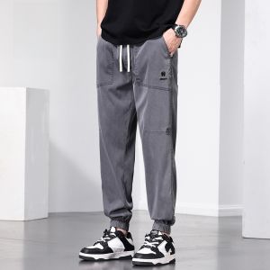 ROMON | Romon Mens Summer Thin Ice Silk Casual Loose Fit Sports Elastic Long Trousers Trendy Workwear Pants Youthful Vitality Style