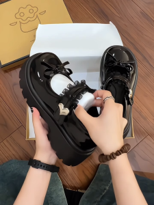 Mary Jane JK Mini Leather Shoes Womens round Toe Thick Heel British Style Sweet Cool Fashion Single Shoes Butterfly Knot