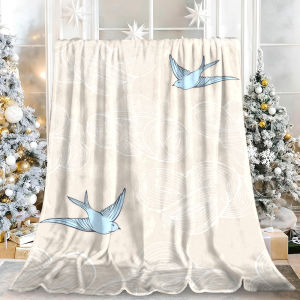 Navy White William Morris Leaf Floral Flannel Blanket Soft Fuzzy Plush Cozy Warm Throw for Sofa Bed Couch Home Decor