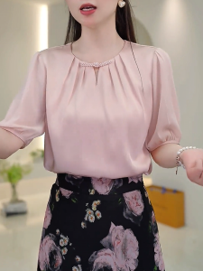 QINGNAER | Simple Elegant Sweet Short Sleeve Shirt 2025 Summer