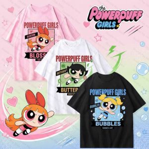 Bandai | The Powerpuff Girls Blossom Buttercup Bubbles Tee Cartoon Anime Print T-shirt Casual Crewneck Short Sleeve Tops for Fans