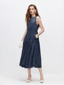 ONLY | Autumn New Tencel Cinched Waist Sleeveless Loose Round Neck Dress