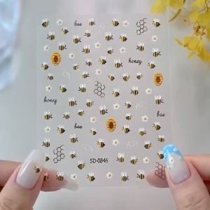 1/2Pcs 5D Embossed Bee Ladybug Daisy Nail Stickers Honeybee Floral Red Beetle Nails Decals Self-Adhesive Insect Manicure Decor N
