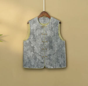 New 2024 Womens round Neck Embroidered Chinese Style Vest Jacket with Button Fastening Spring Autumn Seasonal Fashion Outerwear