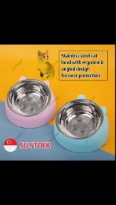 [SG STOCK] Stainless steel cat and dog bowl with ergonomic angled design for neck protection pet product ステンレス鋼 猫のボウル 犬用ボウル