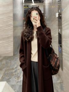 CHOEFULYN | High End Melanoid Brown Long Loose Womens Knit Cardigan