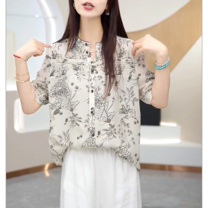 QINGNAER | Chinese Style Turn-down Collar Printed Plus Size Luxury Fashion Shirt