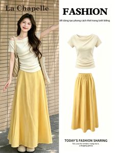La Chapelle | Off-shoulder Thin Blouse T-shirt Skirt Set