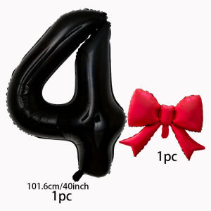 40inch black digital balloon set with red bow aluminum foil balloons for birthday party and anniversary decoration