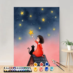 Kayou | Painting By Numbers Starry Sky Girl Paint By Numbers Acrylic Paint on Canvas Home Decors Artcraft Diy Kits
