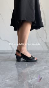 Falimottype)Size 35-40 Womens Fashion School Student Shoes Soft Leather Thick Heel Sandal Open Toe Peep Toe High Heels