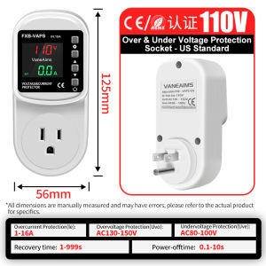 VANEAIMS FXB-VAPS AC230V Automatic Voltage Protector Socket UK 3-Pin 13A LED Voltage Current Display Adjustable Protection and Auto Reconnect