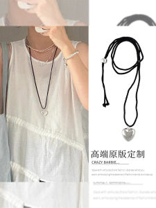 ปรับ สีดำ เชือกสร้อยคอจี้หัวใจสีเงิน ผู้หญิง เครื่องประดับแฟชั่นวางซ้อนกันได้เรียบง่าย สไตล์เกาหลี ฤดูร้อน อุปกรณ์เสริม