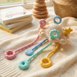 Baby Pull String Sensory Toy Silicone Montessori Educational Toddler Teething Toys 18M+