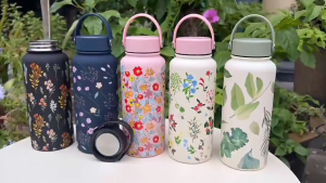 1000ML With Straw Thermos Bottle Portable Aquaflask Tumbler Vacuum Sports Bottle Printed Water Bottle Kitchenware