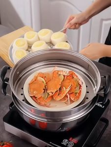 หม้อนึ่งทรงสูง 2 ชั้น พร้อมฝาปิดทรงสูงสไตล์ยุโรป ขนาด28/30/32CM หม้อซึ้งสแตนเลส ใช้ได้กับทุกเตา