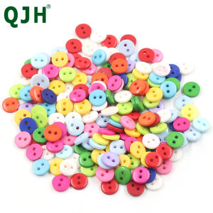 9/12mm 200 Pcs Round Plastic Buttons Mixed Color Crafts Sewing Manual Button Painting DIY Handmade Ornament Buttons 2 Holes