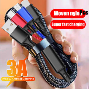 🔥ขายดีไมโคร USB 3 In 1ชนิด C 3A สายชาร์จเร็วทำจากไนลอนถักโทรศัพท์สายข้อมูลสำหรับ Iphone 15 14สาย USB C Huawei Xiaomi