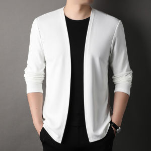 New Slim Fit Cardigan for Men Thin Spring and Autumn Outerwear Long Sleeve Casual Trendy Versatile Pure Color Slim Fit Autumn