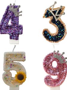 Birthday Number Candle Crown Design in Blue Pink Black Purple for Celebration Cake Decoration