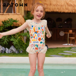 PPTOWN | Girls One-piece Swimsuit with Ruffle Print UV Protection and Quick Dry