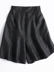 Silk Casual Pants Womens High Waist Wide Leg Pants Vintage Fashion Elastic Waist Shorts Real Silk Leisure Pants Female